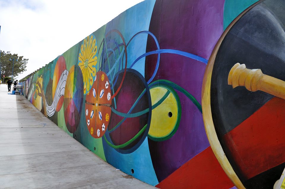 Monterey Bay Vision Mural, designed and painted with CSUMB's mural class (Johanna Poethig Professor, John Elliott Mural Site Supervisor),  Marina, CA. 20’ x 300’   2015